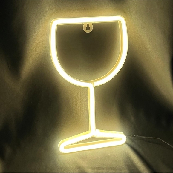 Wine Glass Neon Sign Warm White 5.9"x10" - Picture 1 of 6